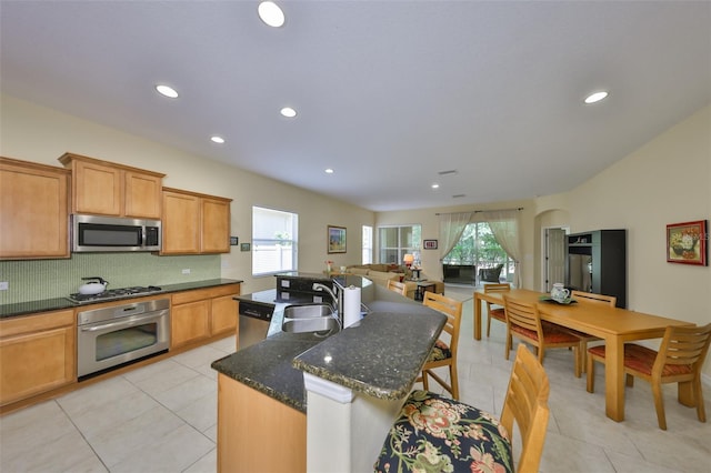 3315 Granite Ridge Loop, Land O Lakes, FL 34638 - kitchen with a sink, light tile patterned floors, a healthy amount of sunlight, and appliances with stainless steel finishes