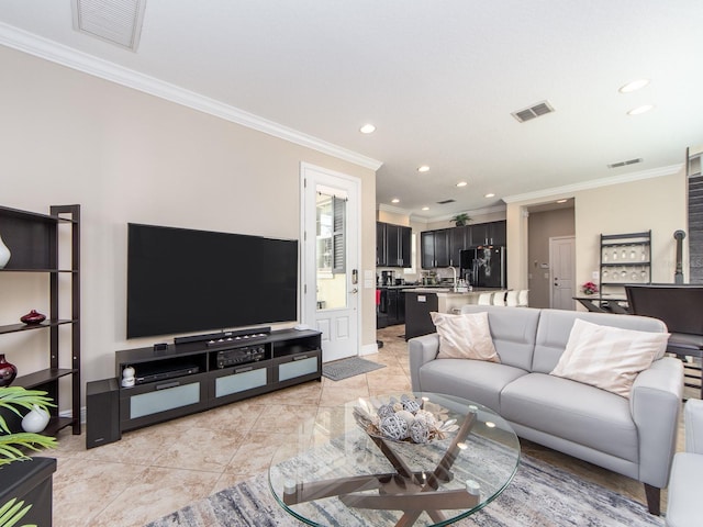 311 Vista Cruiser Ln, Oldsmar, FL 34677 - living room featuring crown molding, recessed lighting, and baseboards
