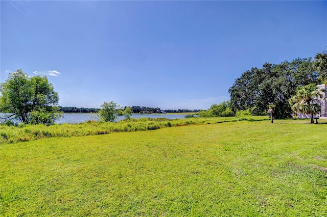 view of yard with a water view