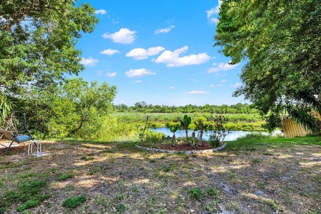 view of yard with a water view
