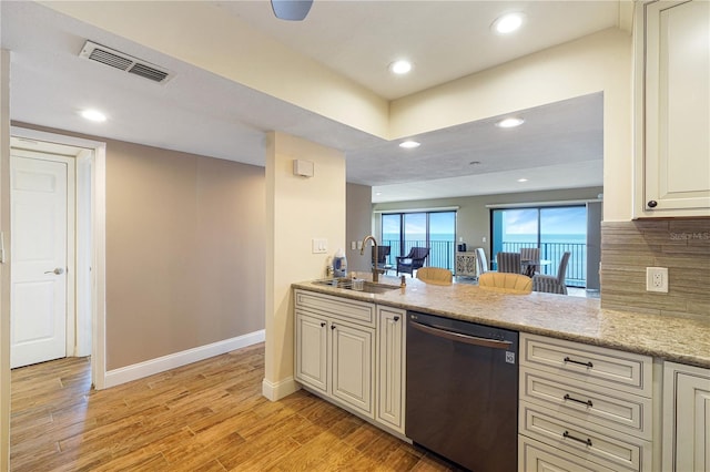 433 Mariner Dr Unit 433, Tarpon Springs, FL 34689 - kitchen with visible vents, light wood-style floors, baseboards, a sink, and dishwasher