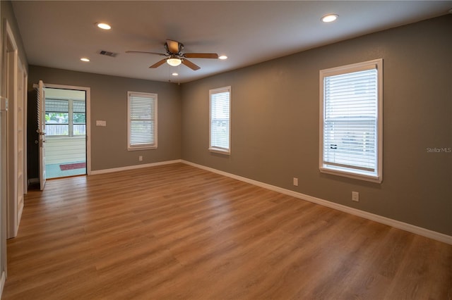 1716 11th Ave N, Saint Petersburg, FL 33713 - empty room with recessed lighting, visible vents, ceiling fan, and light wood-style floors