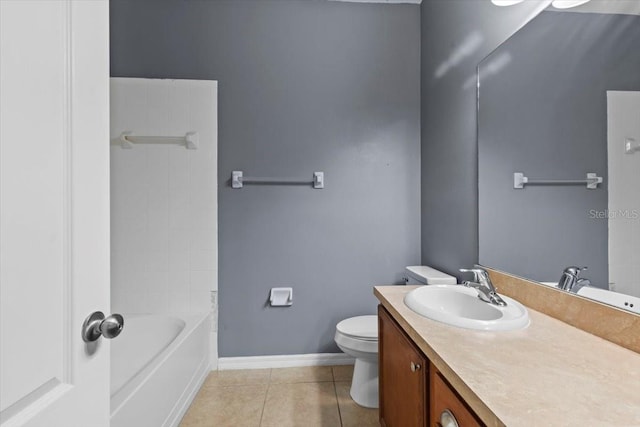 full bath with toilet, baseboards, tile patterned flooring, and vanity
