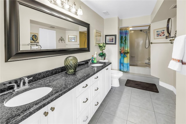 6011 Bahia Del Mar Blvd Unit 158, Saint Petersburg, FL 33715 - full bathroom with toilet, shower / tub combo with curtain, double vanity, and tile patterned floors