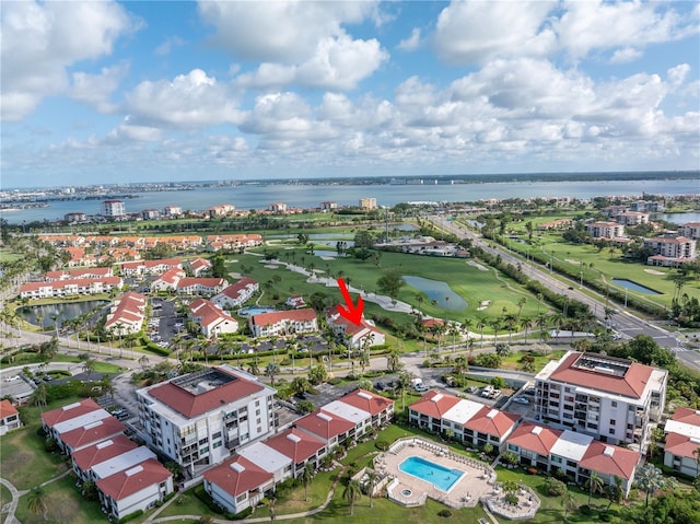 6011 Bahia Del Mar Blvd Unit 158, Saint Petersburg, FL 33715 - bird's eye view of a local golf course, a large body of water, apartment complex, and a pool