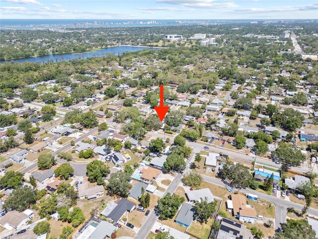 aerial view with a water view