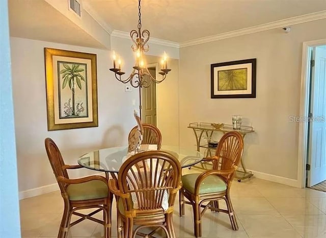 dining room featuring light tile patterned floors, baseboards, and visible vents