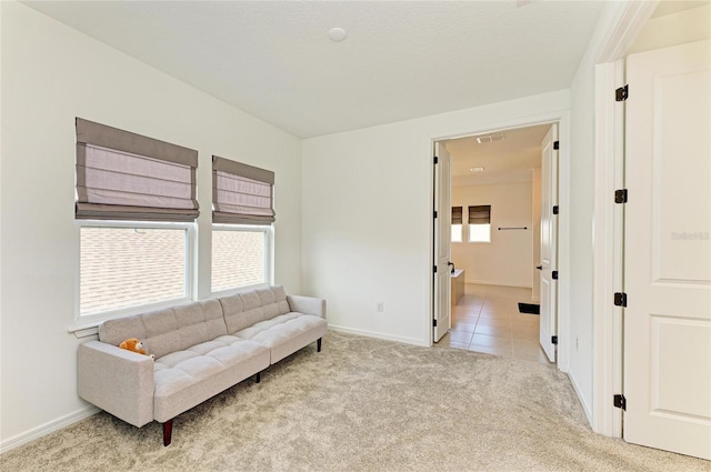 13071 Willow Grove Dr, Riverview, FL 33579 - living area with carpet floors, baseboards, tile patterned floors, and visible vents