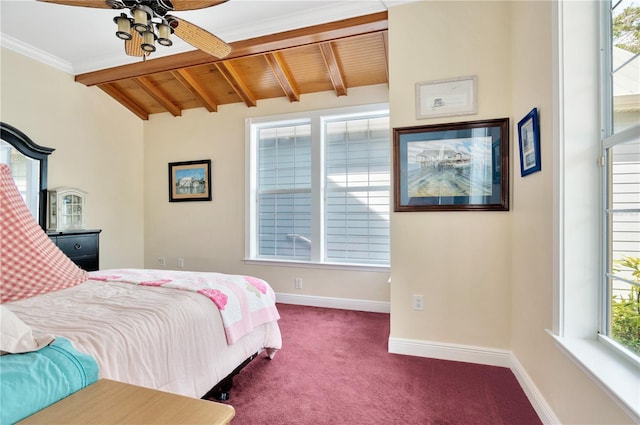 16470 Oakview Cir, Alva, FL 33920 - bedroom featuring baseboards, lofted ceiling with beams, carpet, and wood ceiling