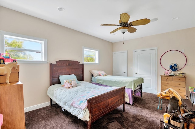 16470 Oakview Cir, Alva, FL 33920 - bedroom with baseboards, ceiling fan, and carpet
