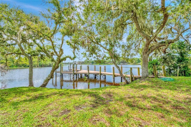 16470 Oakview Cir, Alva, FL 33920 - dock area with a water view and a lawn