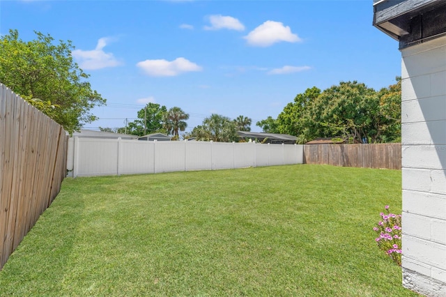 view of yard with a fenced backyard