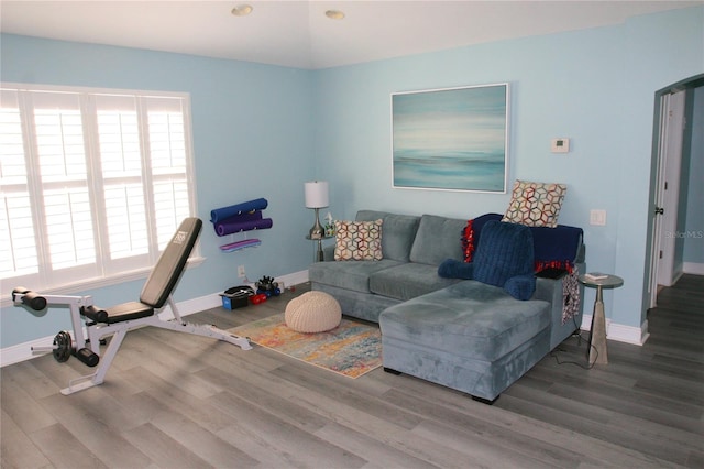 living room featuring baseboards and wood finished floors