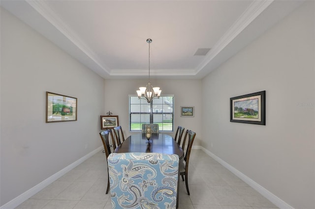 11909 Climbing Fern Ave, Riverview, FL 33579 - dining room featuring a chandelier, visible vents, light tile patterned floors, and a tray ceiling