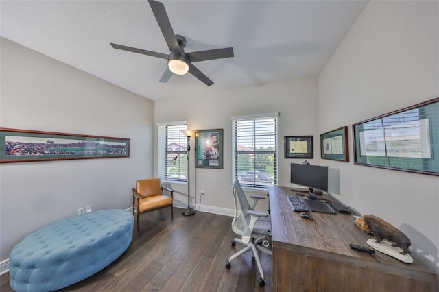 11909 Climbing Fern Ave, Riverview, FL 33579 - office space with ceiling fan, dark wood-style flooring, and baseboards