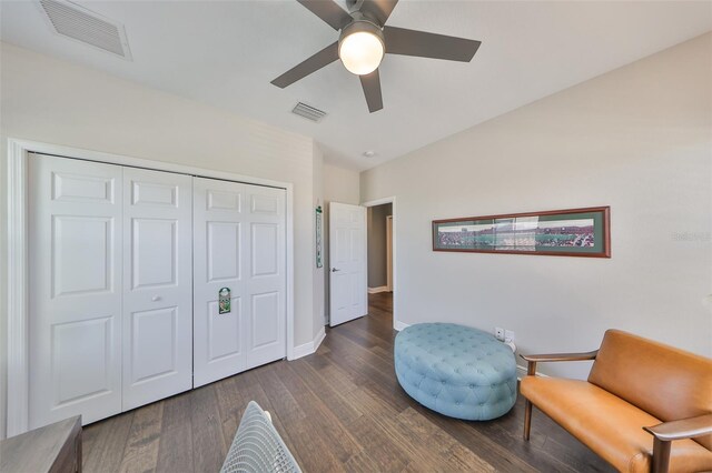 11909 Climbing Fern Ave, Riverview, FL 33579 - sitting room featuring baseboards, visible vents, wood finished floors, and a ceiling fan