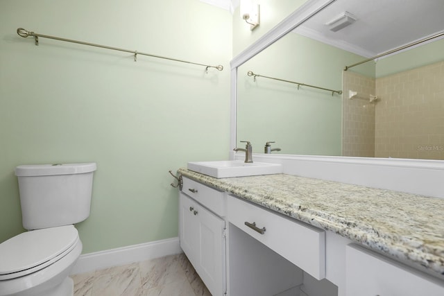 1227 Tuxford Dr, Brandon, FL 33511 - full bathroom featuring walk in shower, vanity, baseboards, toilet, and marble finish floor