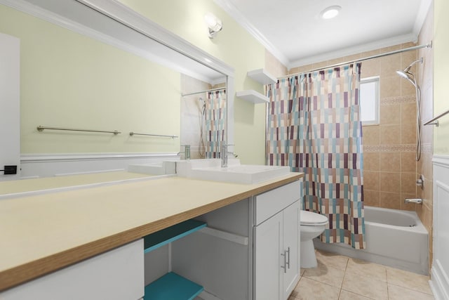 1227 Tuxford Dr, Brandon, FL 33511 - bathroom featuring tile patterned flooring, ornamental molding, vanity, toilet, and shower / bath combo