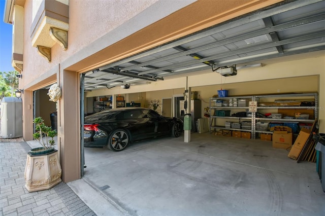 garage with a garage door opener