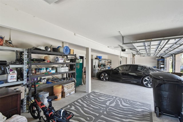 garage with a garage door opener
