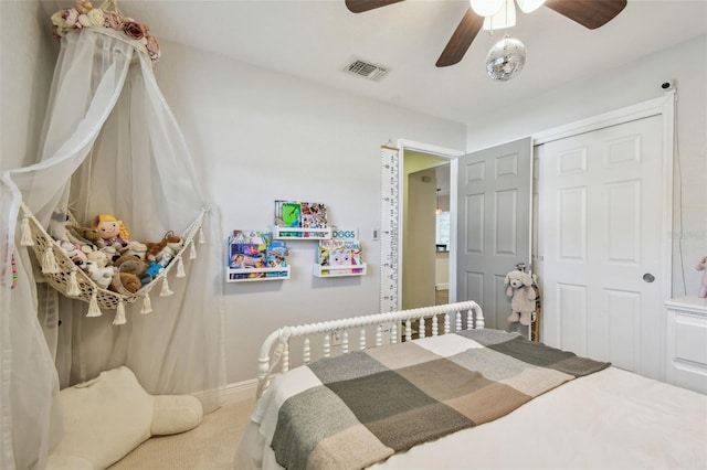 13749 80th Ave, Seminole, FL 33776 - carpeted bedroom with baseboards, a ceiling fan, and visible vents