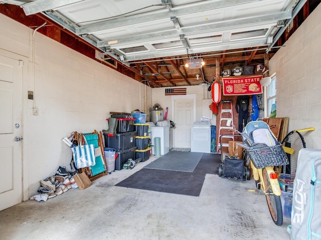 1700 25th St N, Saint Petersburg, FL 33713 - garage with concrete block wall, washer / clothes dryer, and electric water heater