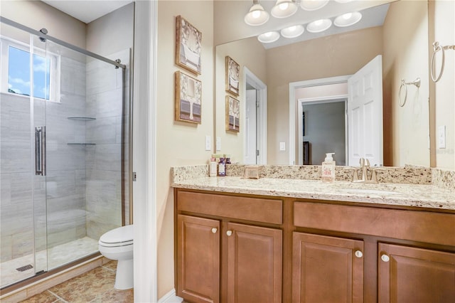 3243 Watermark Dr, Wesley Chapel, FL 33544 - full bath with a stall shower, vanity, toilet, and tile patterned floors