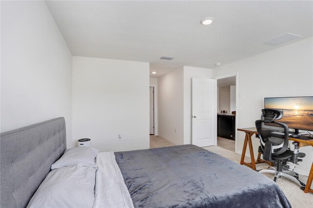 7929 Sail Clover Ln, Zephyrhills, FL 33540 - bedroom featuring light carpet, an office area, and recessed lighting