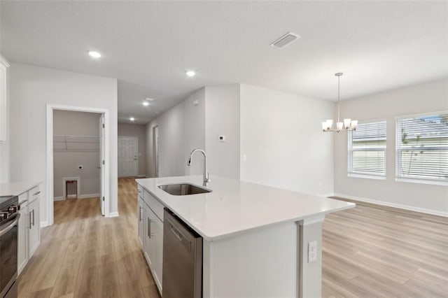 4086 Polynesia Rd, North Port, FL 34288 - kitchen featuring visible vents, dishwasher, light wood finished floors, and a sink