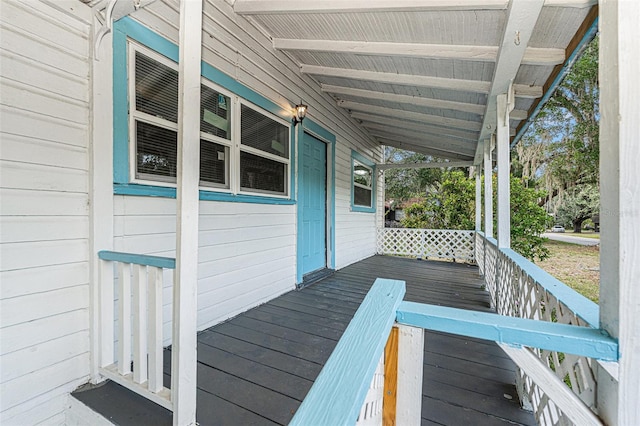 wooden terrace with covered porch