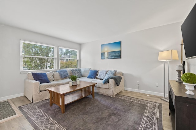 living area with baseboards and light wood-style flooring