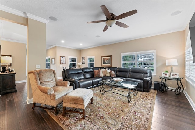 2701 W Bay Ave, Tampa, FL 33611 - living area featuring dark wood-type flooring, a ceiling fan, a healthy amount of sunlight, and recessed lighting
