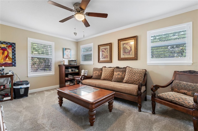 2701 W Bay Ave, Tampa, FL 33611 - living area featuring baseboards, carpet flooring, and ceiling fan