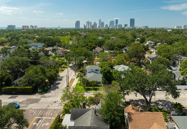 drone / aerial view with a view of city