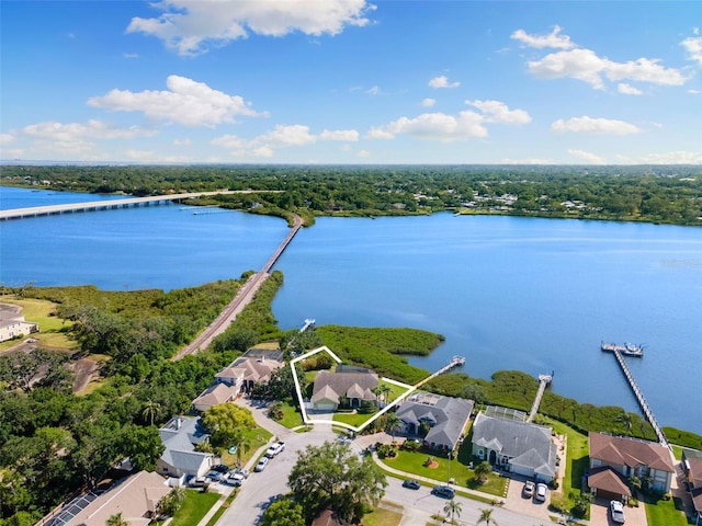 bird's eye view with a water view and a residential view