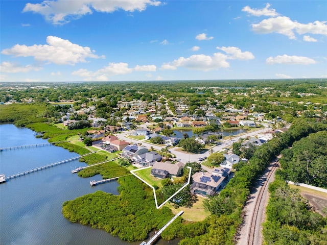 aerial view with a residential view and a water view