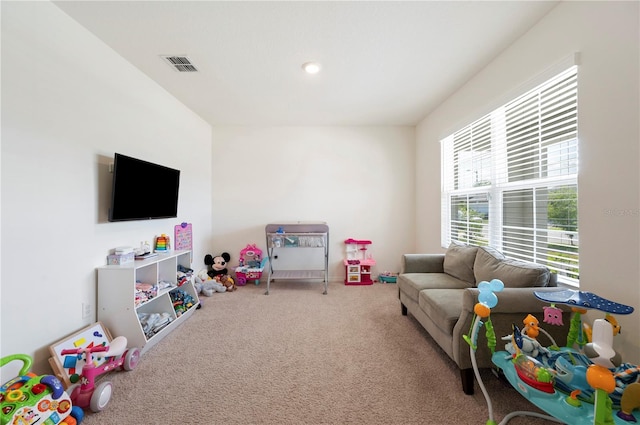 playroom featuring visible vents and carpet floors