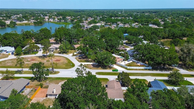 aerial view featuring a water view and a residential view