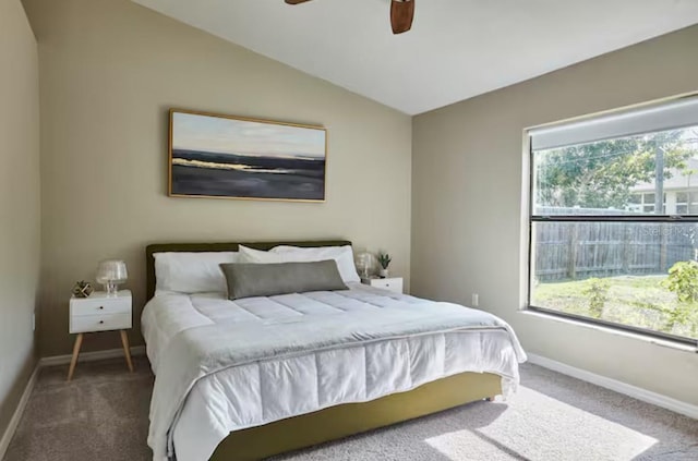 728 Alford St SE, Palm Bay, FL 32909 - bedroom featuring vaulted ceiling, baseboards, ceiling fan, and carpet flooring