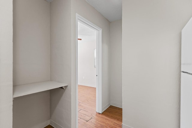 hall featuring baseboards and light wood-style flooring
