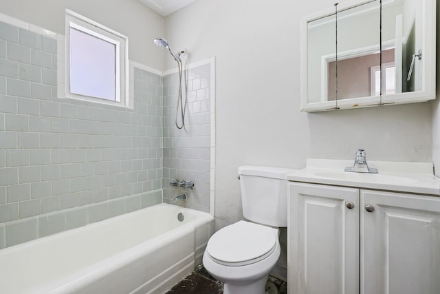 full bath featuring vanity, toilet, a wealth of natural light, and shower / bathing tub combination