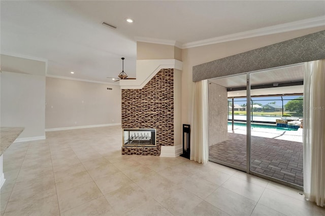 1601 Westerly Dr, Brandon, FL 33511 - unfurnished living room with visible vents, recessed lighting, crown molding, and tile patterned flooring