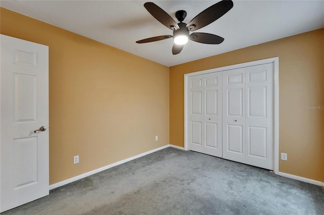 1601 Westerly Dr, Brandon, FL 33511 - unfurnished bedroom featuring a closet, baseboards, ceiling fan, and carpet flooring