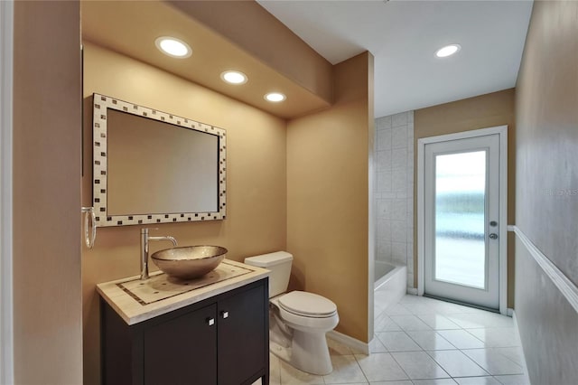 1601 Westerly Dr, Brandon, FL 33511 - bathroom featuring vanity, toilet, baseboards, recessed lighting, and tile patterned floors