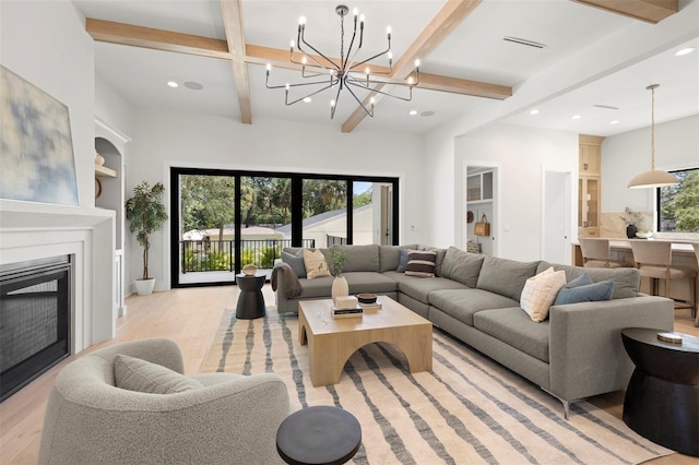 2218 S Occident St, Tampa, FL 33629 - living room with recessed lighting, light wood-style floors, beam ceiling, and visible vents