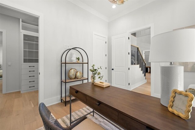 2218 S Occident St, Tampa, FL 33629 - office featuring crown molding, recessed lighting, baseboards, and light wood-style flooring