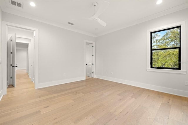 2218 S Occident St, Tampa, FL 33629 - interior space featuring crown molding, ceiling fan, recessed lighting, light wood-type flooring, and visible vents