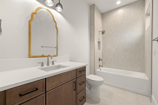 2218 S Occident St, Tampa, FL 33629 - full bathroom with vanity, toilet, washtub / shower combination, recessed lighting, and tile patterned floors