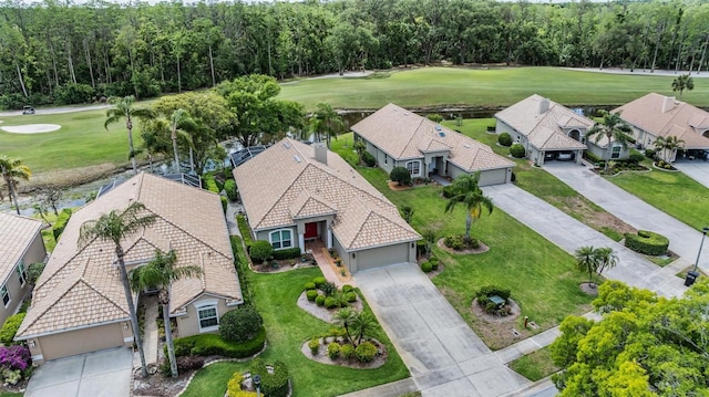 drone / aerial view with view of golf course