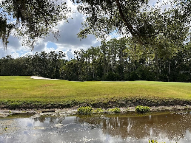 surrounding community with a lawn and view of golf course